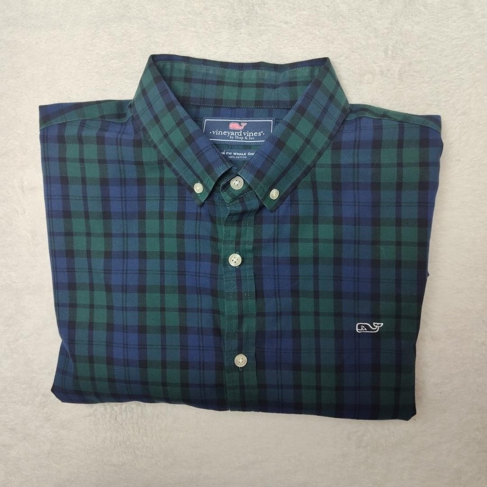 Vineyard Vines Shirt Mens 2XL Green Plaid Button Up Slim Blackwatch Long Sleeve